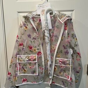 Floral Transparent Raincoat with Umbrella